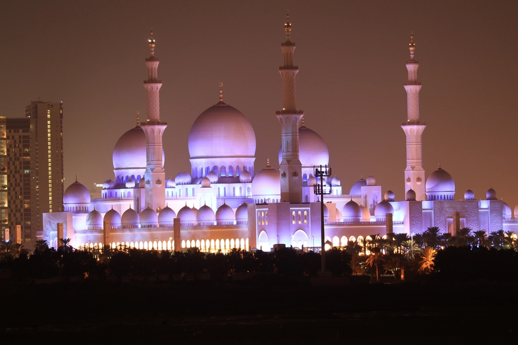 Dubaï city night, Islamic mosque