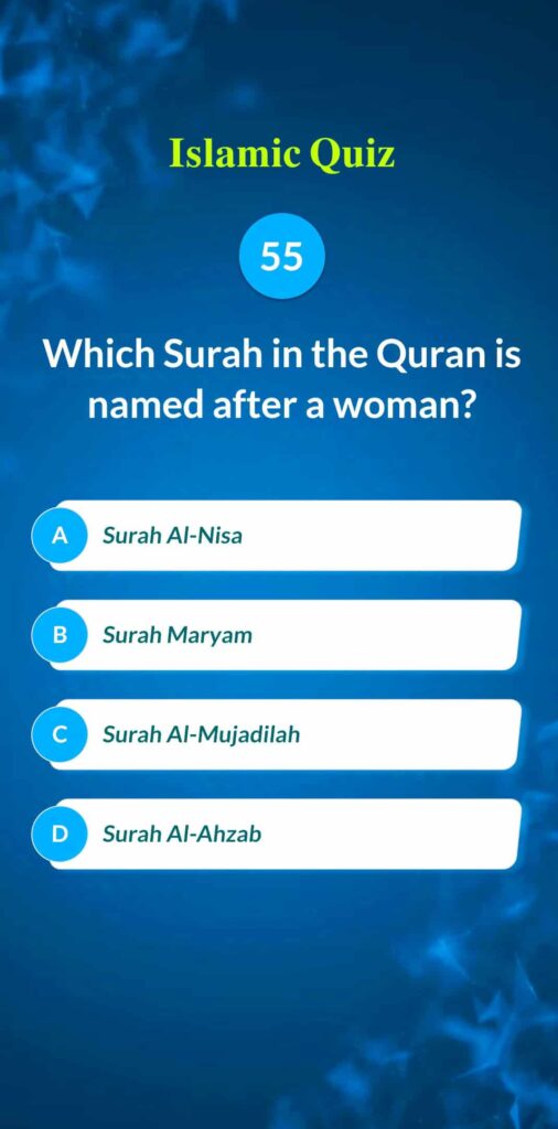 Islamic Quiz 55 - Which Surah in the Quran is named after a woman?
