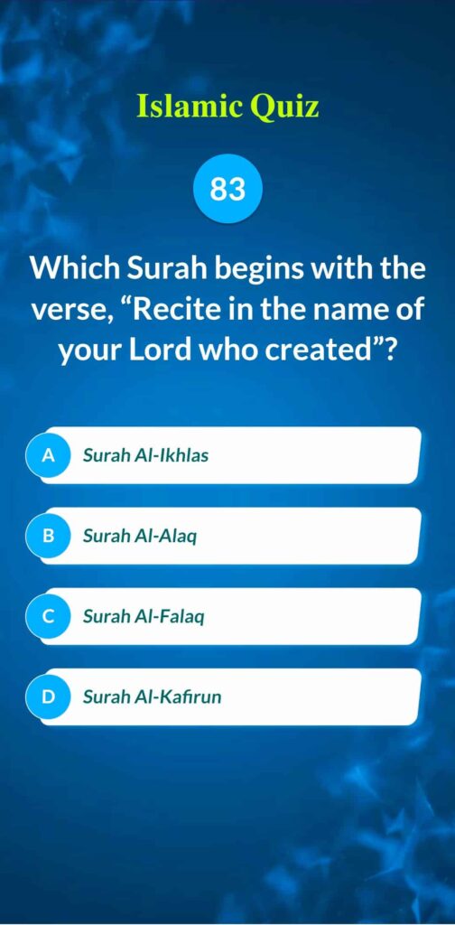 Islamic Quiz 83 - Which Surah begins with the verse, "Recite in the name of your Lord who created"?
