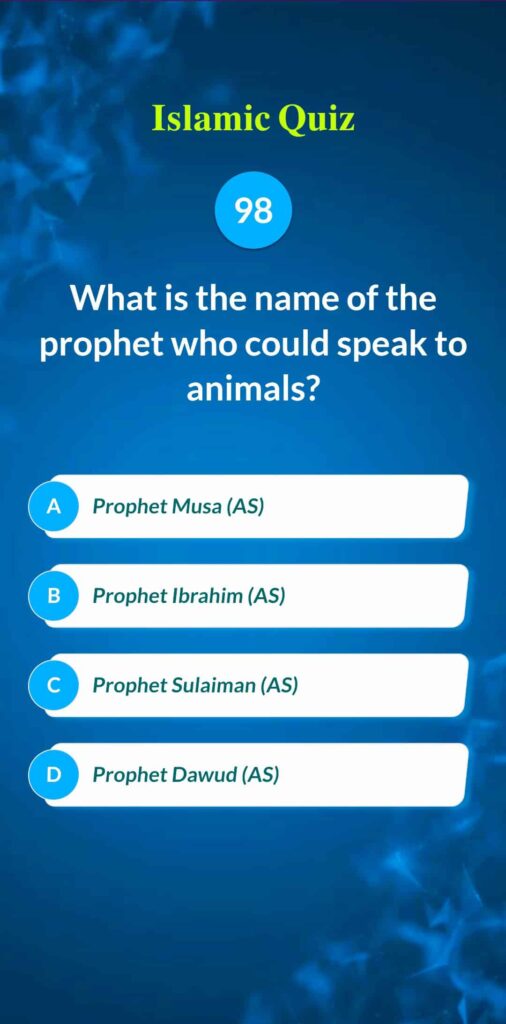 Islamic Quiz 98 - What is the name of the prophet who could speak to animals?