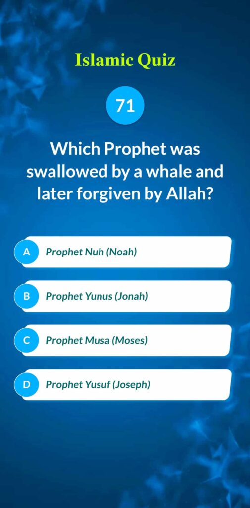 Islamic Quiz 71 - Which Prophet was swallowed by a whale and later forgiven by Allah?